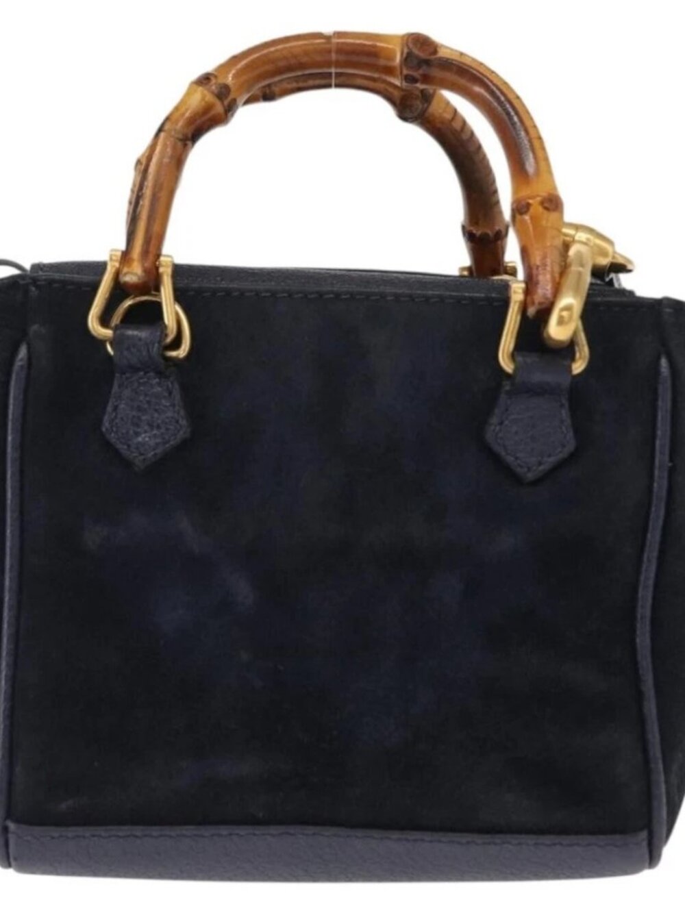 GUCCI Bamboo Hand Bag Suede 2way Navy Gold - Picture 3 of 15